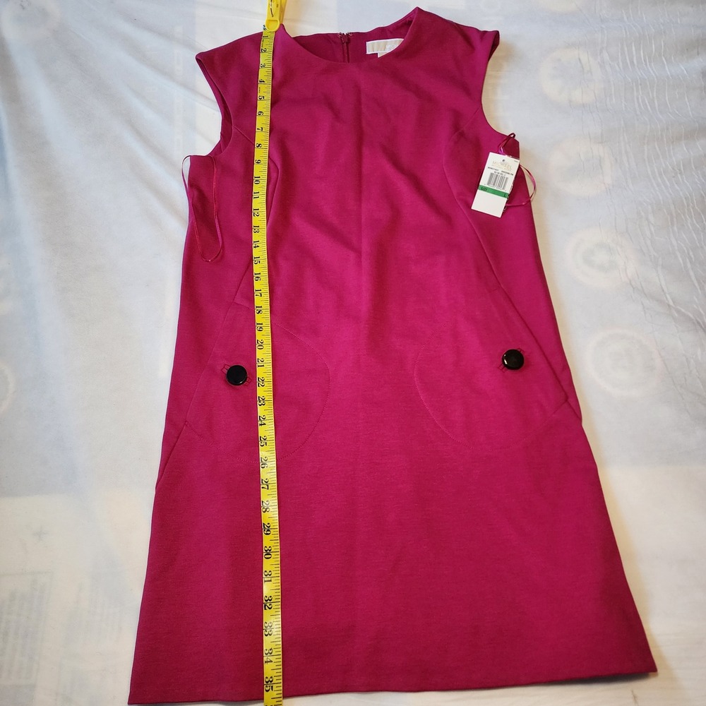 Michael Michael Kors Shocking Pink Sleeveless Shift Dress Pocket Button Large - Picture 5 of 8